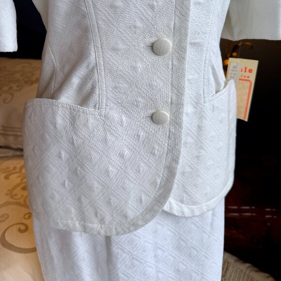 Vintage 80s White Fitted Skirt Suit 100% Cotton - Picture 4 of 16